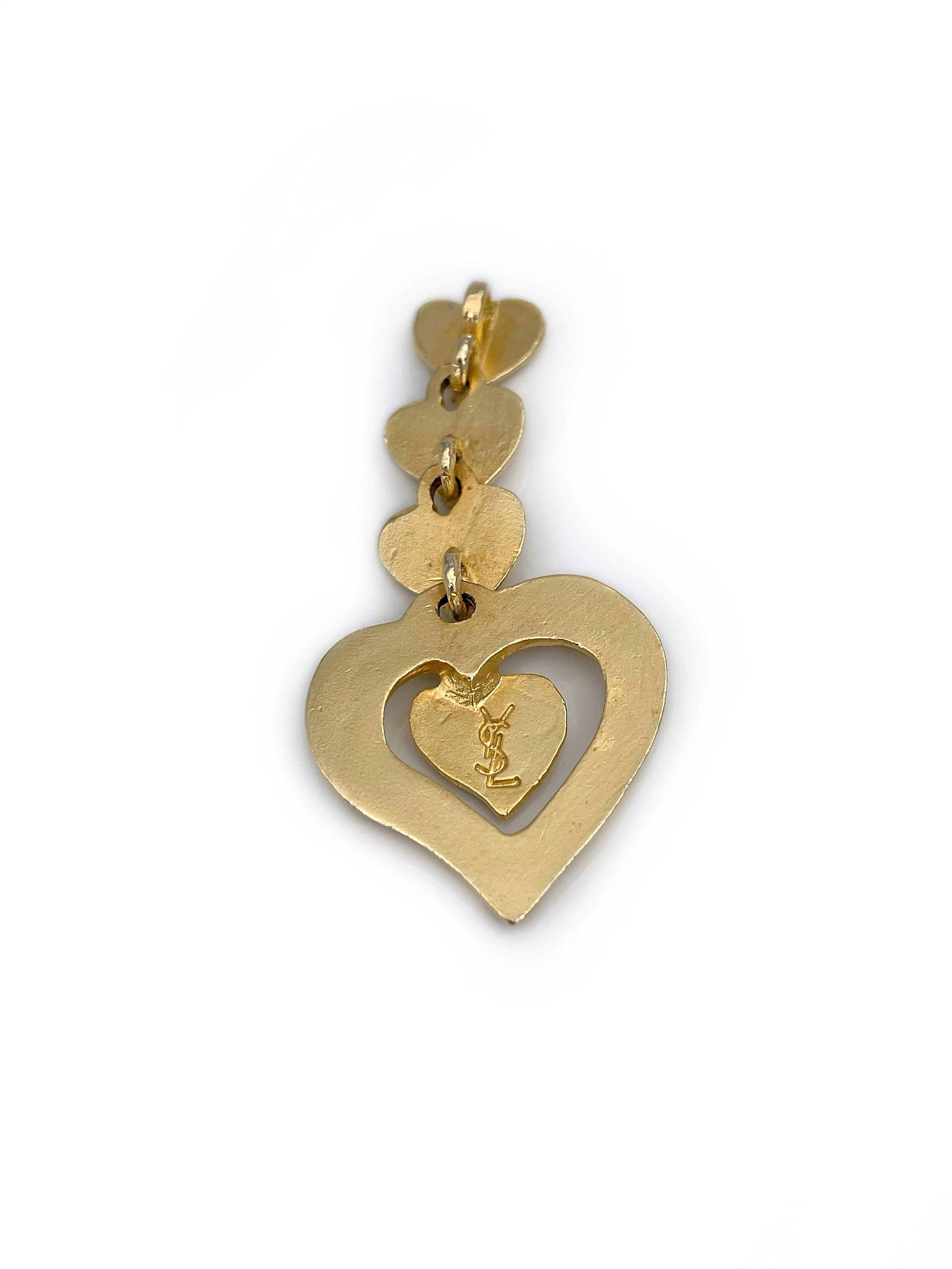 1990s Vintage Yves Saint Laurent YSL Gold Tone Multiple Heart Pendant 1