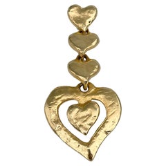1990s Vintage Yves Saint Laurent YSL Gold Tone Multiple Heart Pendant