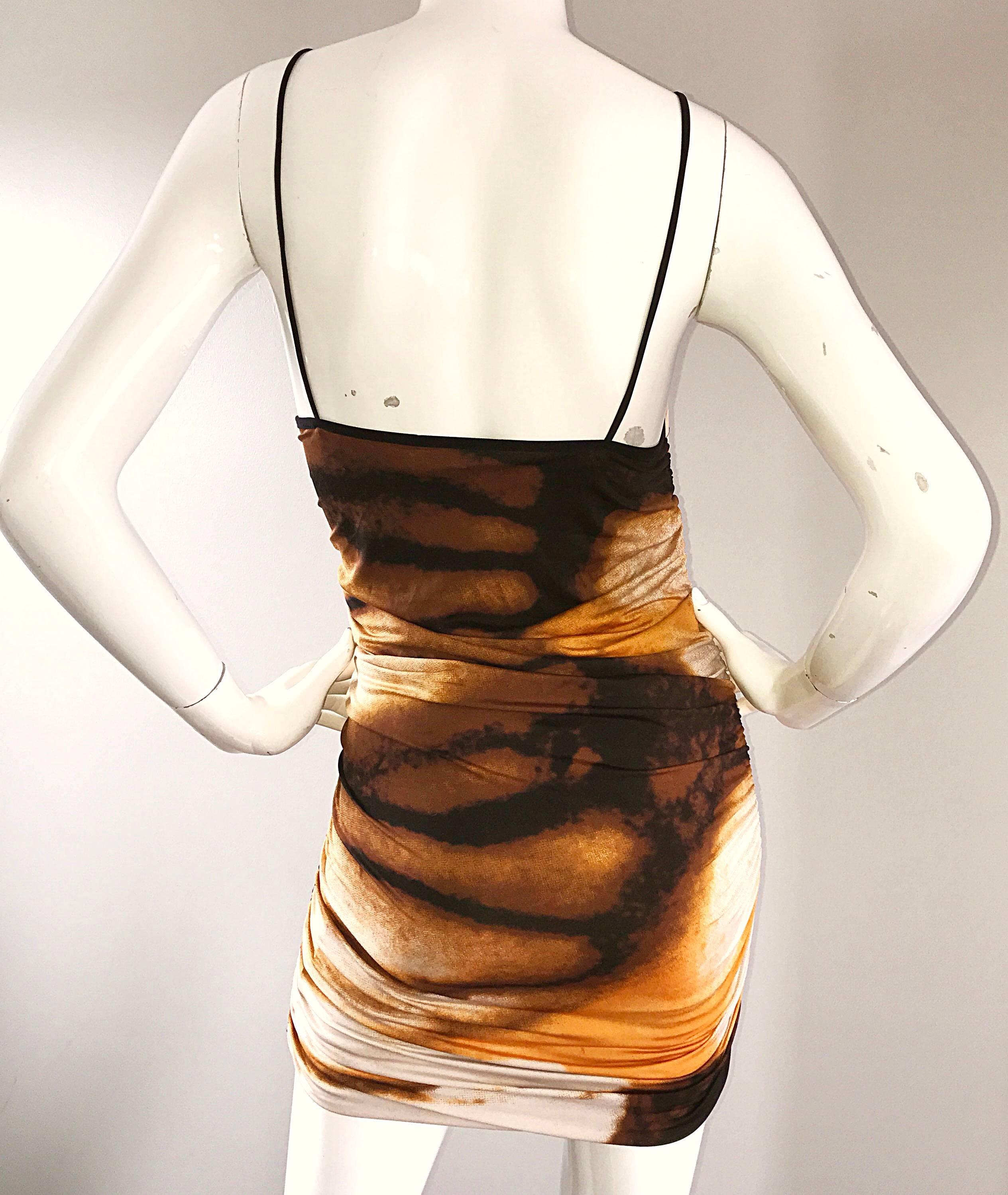 1990s Vivienne Tam Brown + Burnt Orange + Black Abstract Vintage 90s Mini Dress 2
