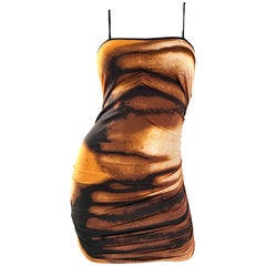 1990s Vivienne Tam Brown + Burnt Orange + Black Abstract Vintage 90s Mini Dress