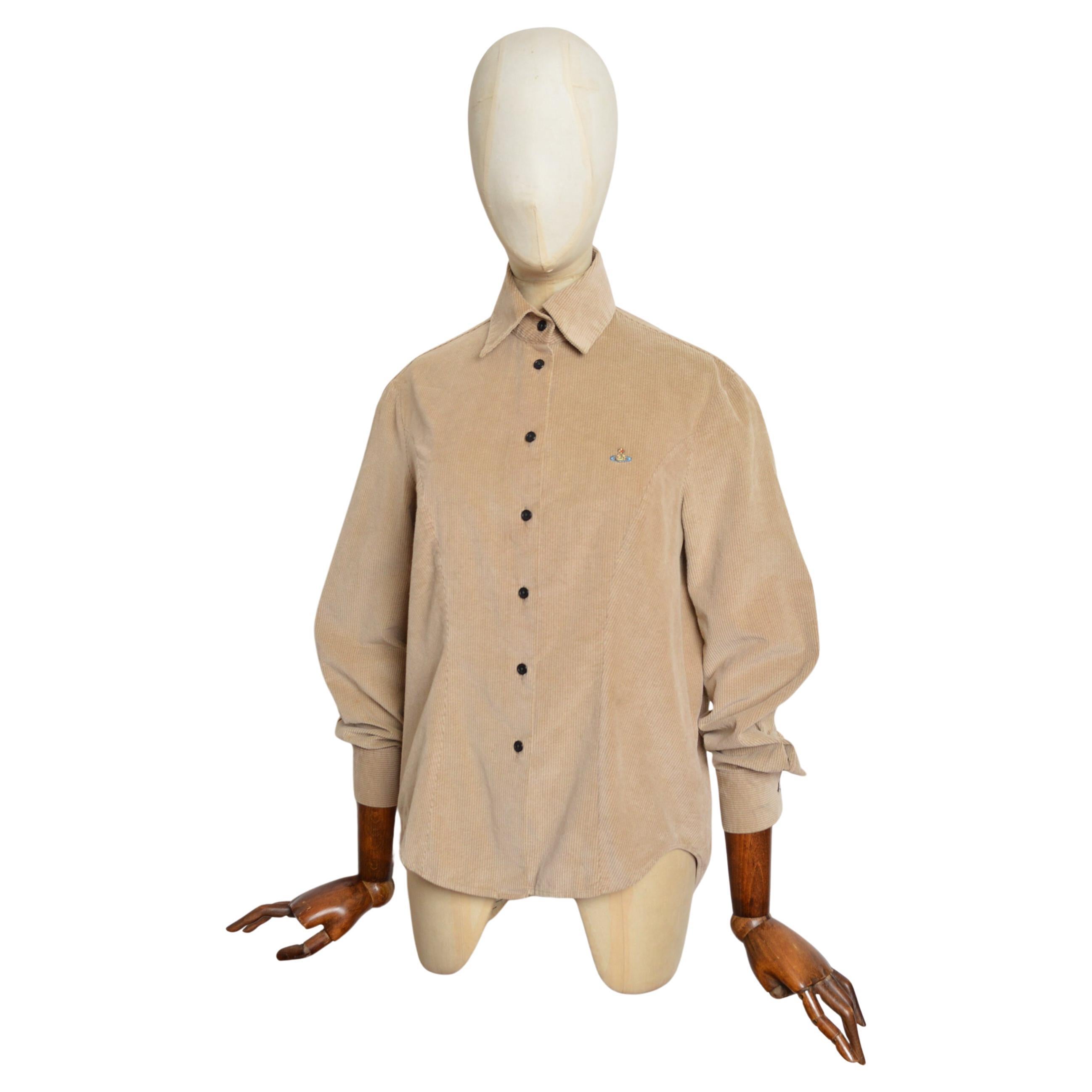 Chemise à manches longues ajustée en velours côtelé beige/crème Vivienne Westwood, 1990