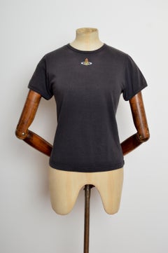 1990’s Vivienne Westwood Black Cotton Orb logo Baby Tee - T-shirt