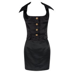 1990s Vivienne Westwood Black Satin Bustier Crop Top Mini Skirt Set