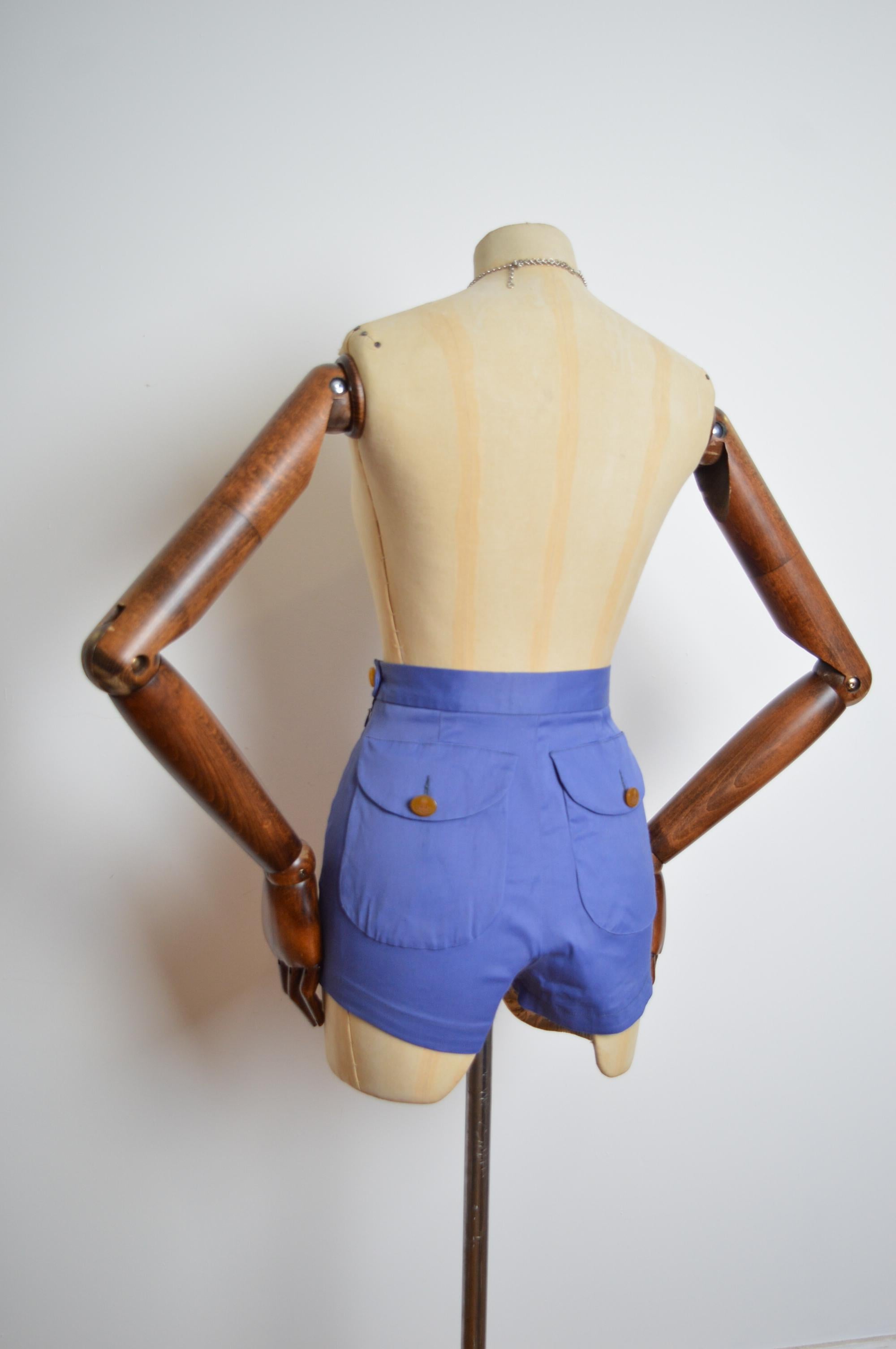 1990er Vivienne Westwood Blau Lila Stiefel Shorts mit hoher Taille und hoher Taille - Hot Hose 2