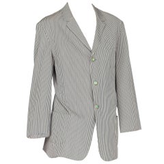 1990er VIVIENNE WESTWOOD Seersucker Herren Gatsby Stil Blazer aus blauer und weißer Baumwolle im Gatsby-Stil