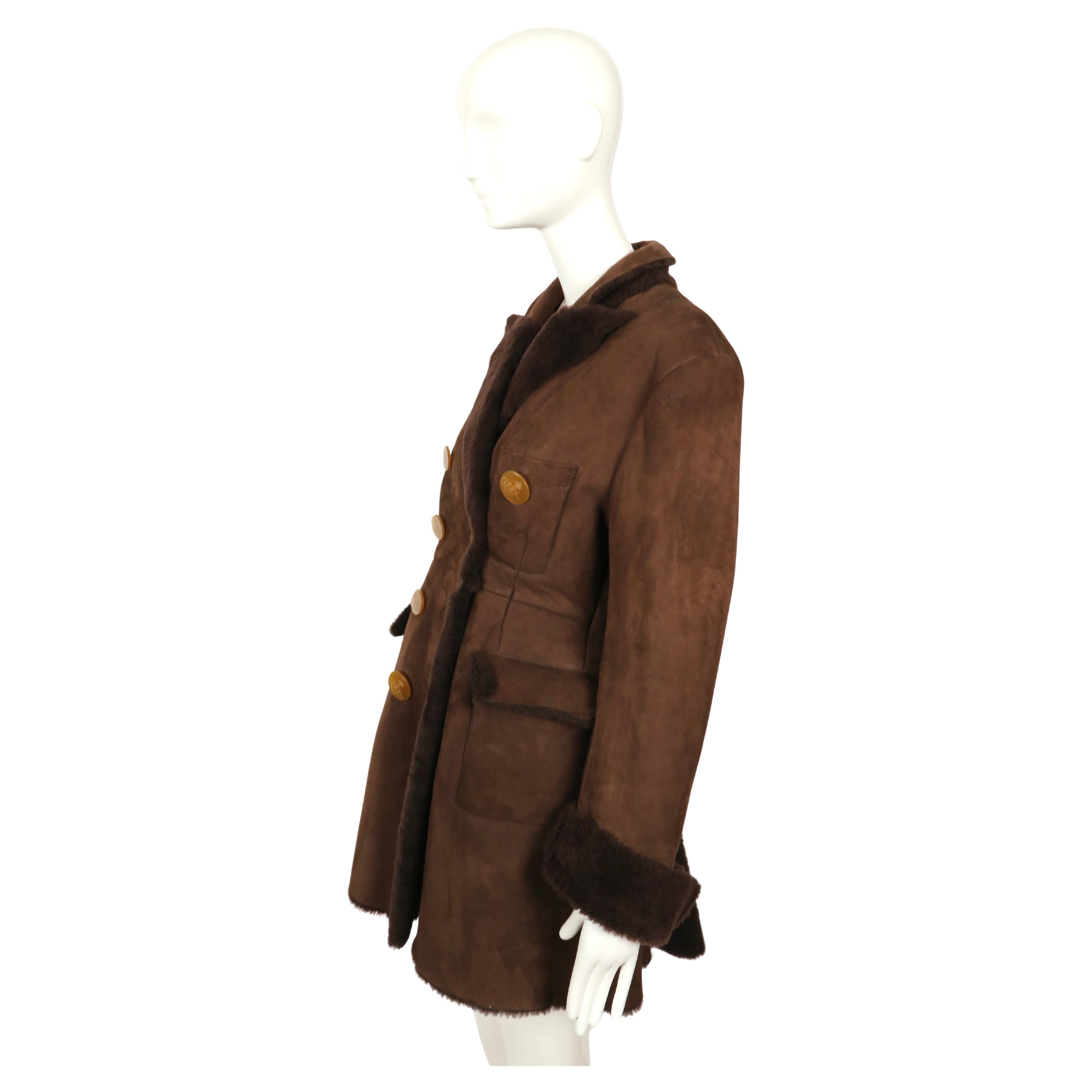 1994 Vivienne Westwood cappotto in shearling marrone con bottoni a forma di orbita in vendita 7