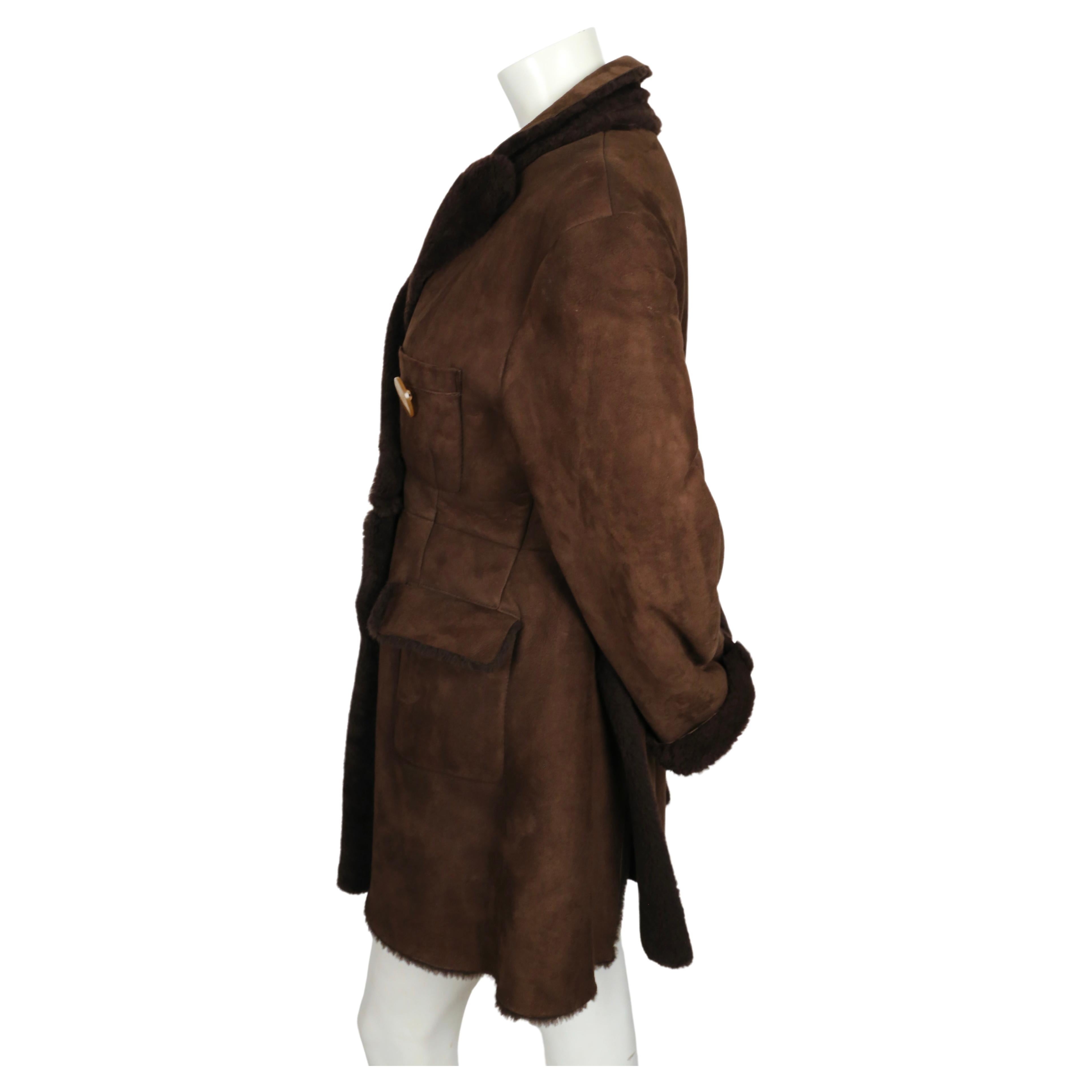 1990's VIVIENNE WESTWOOD brown shearling coat with orb buttons In Good Condition For Sale In San Fransisco, CA