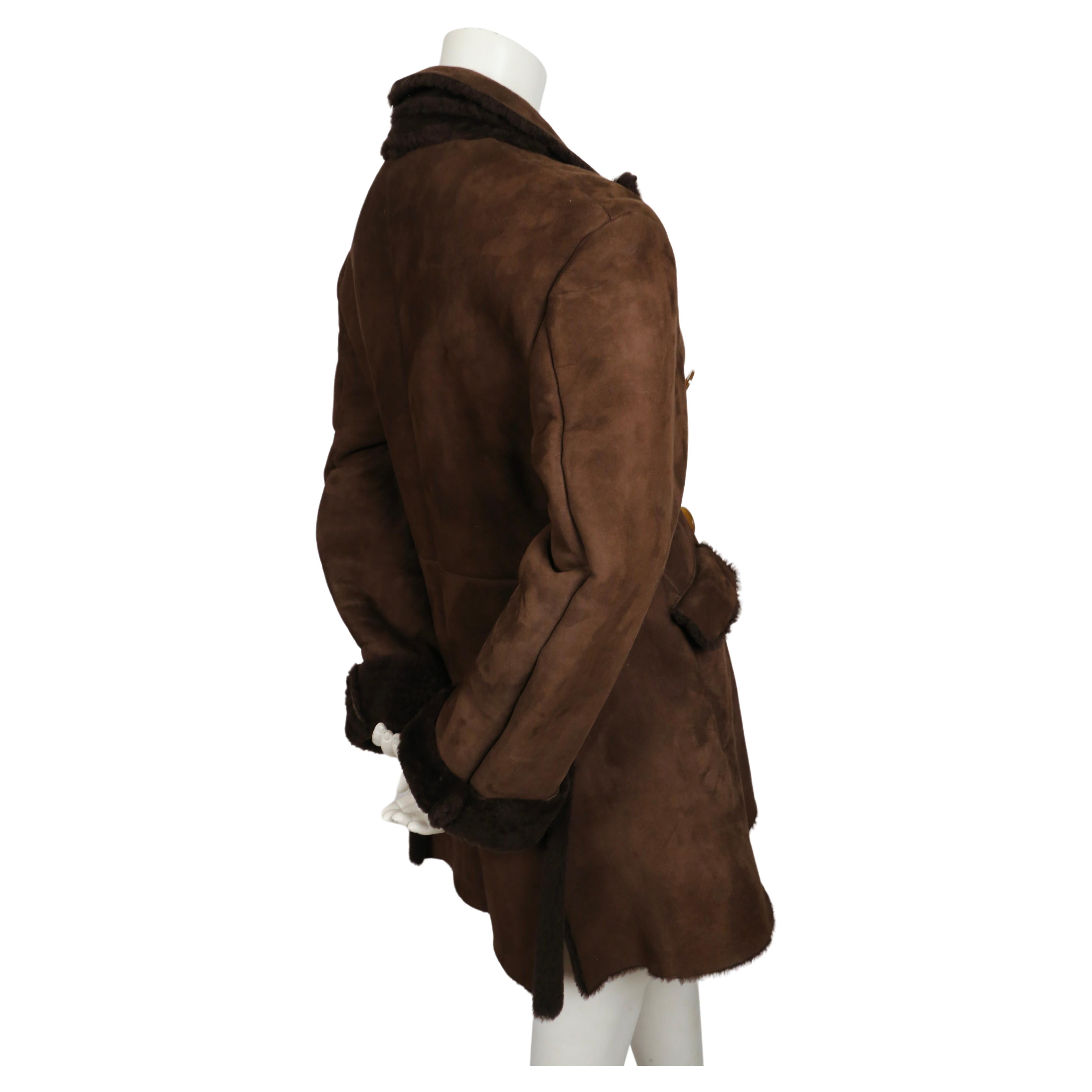 Women's 1990's VIVIENNE WESTWOOD brown shearling coat with orb buttons For Sale