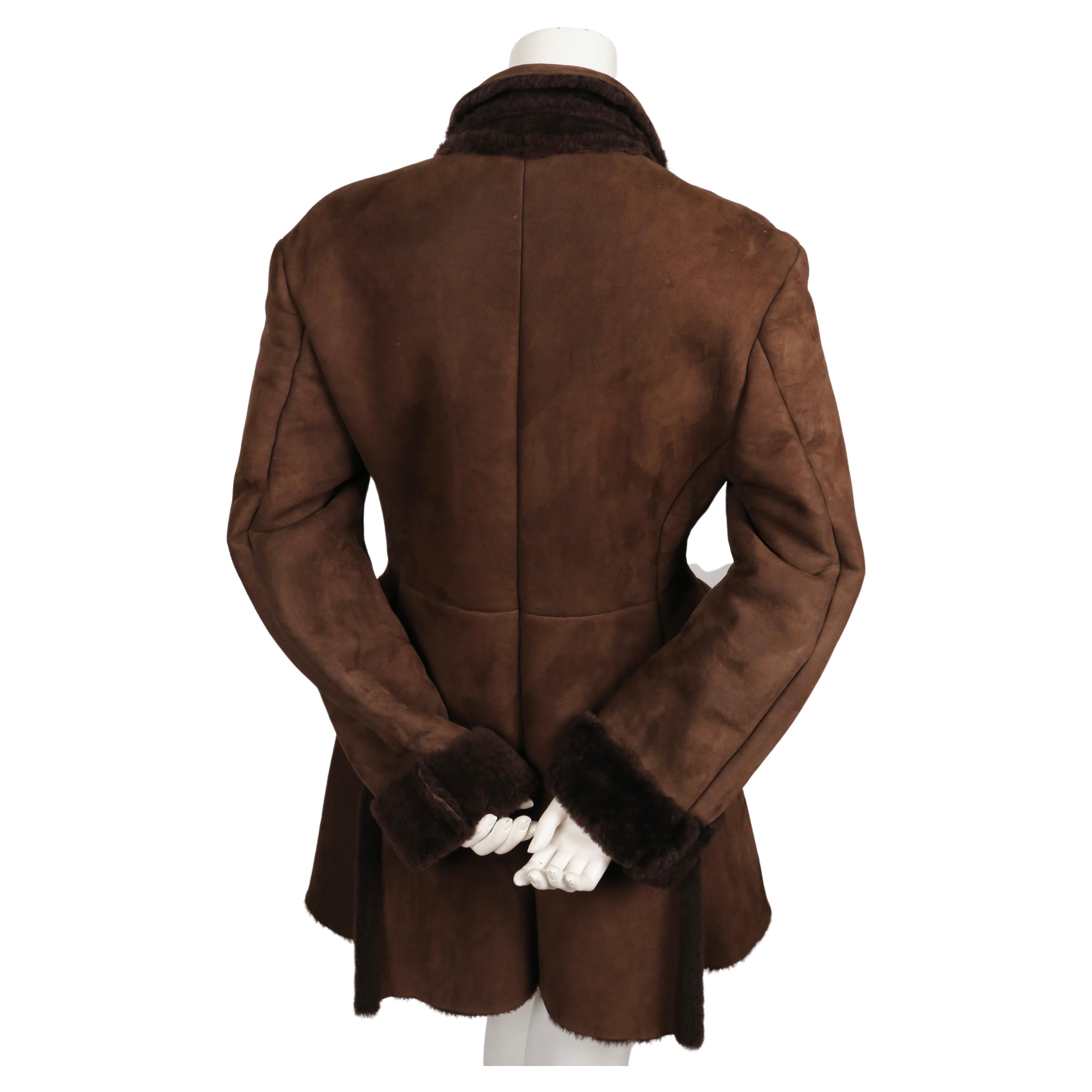 1990's VIVIENNE WESTWOOD brown shearling coat with orb buttons For Sale 1
