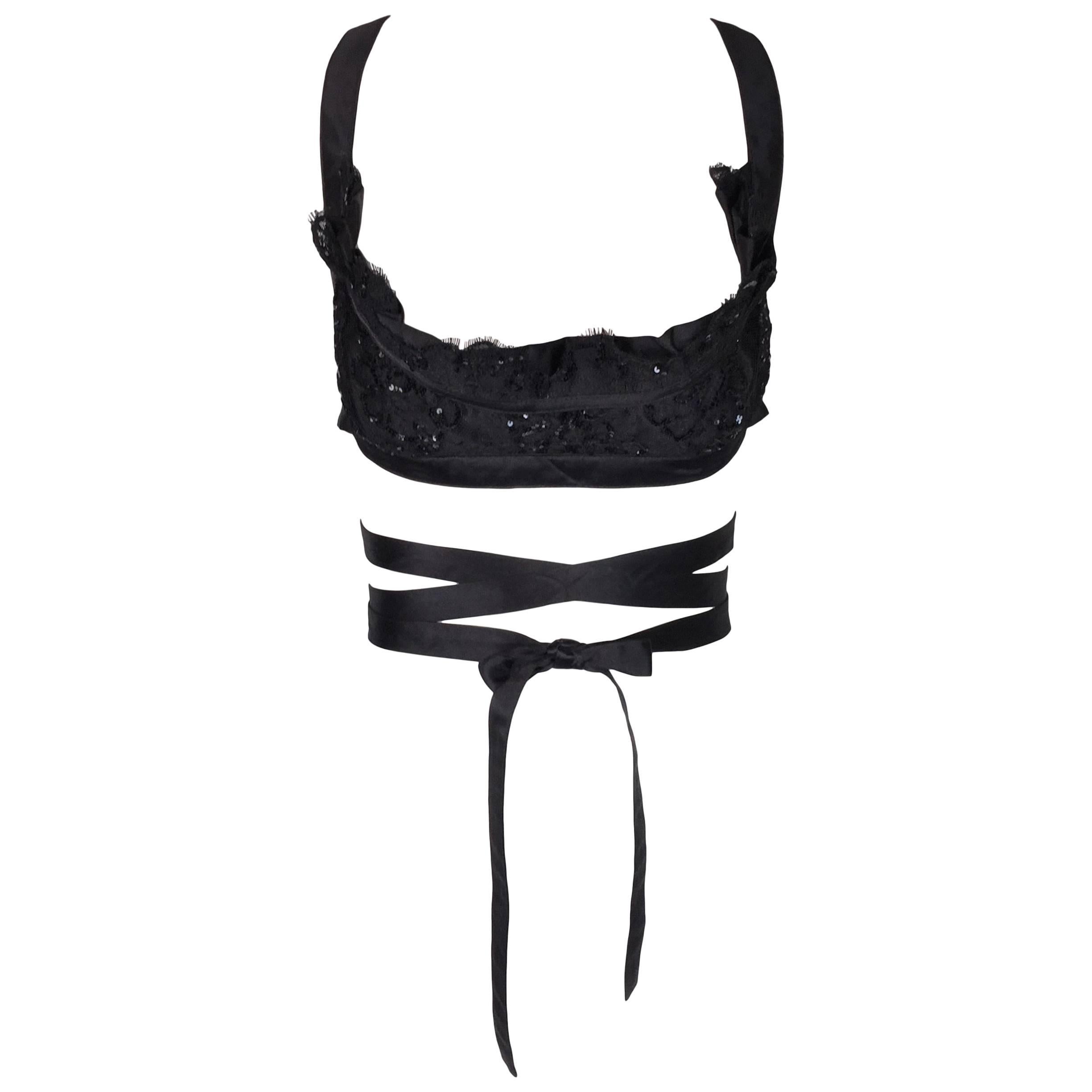 1990
s Vivienne Westwood Couture Black Lace Ballet Wrap Bra Crop Top