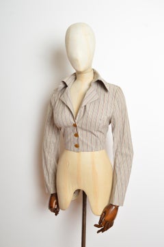 1990’s Vivienne Westwood Pin Striped Cropped Fitted linen striped Jacket