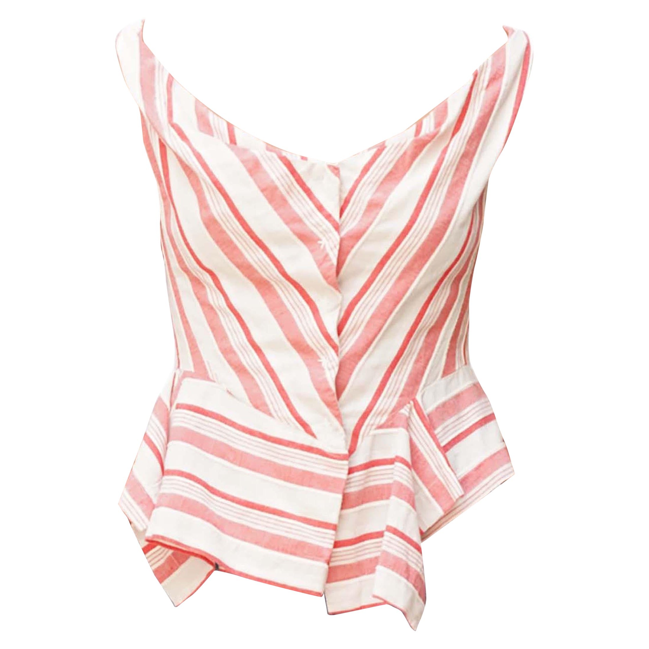 1990S VIVIENNE WESTWOOD Top de rayas blancas de algodón con forma de corsé