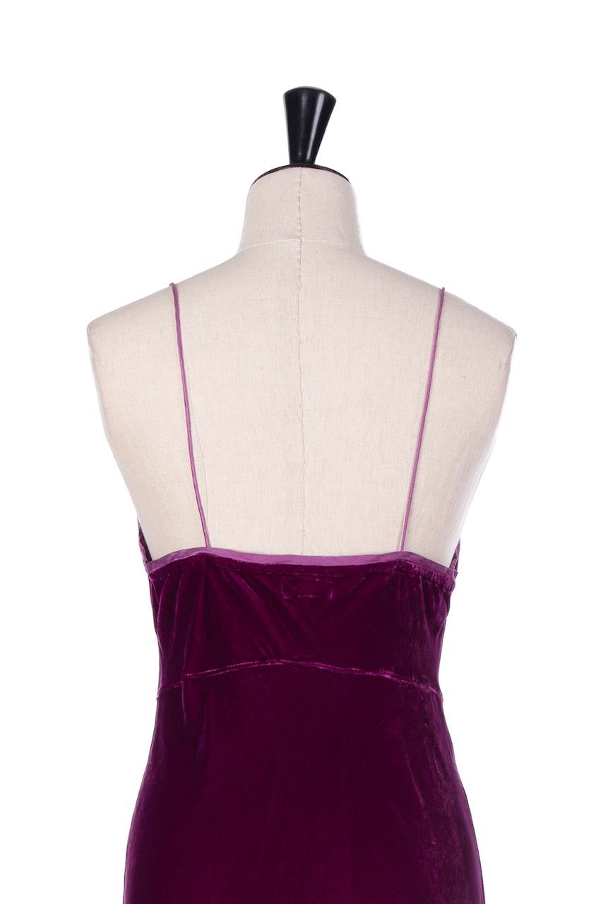 1990s VOYAGE London Burgundy/Pink Embroidered Silk Blend Velvet Maxi Slip Dress For Sale 6