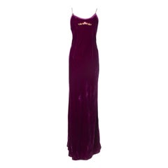 1990s VOYAGE London Burgundy/Pink Embroidered Silk Blend Velvet Maxi Slip Dress