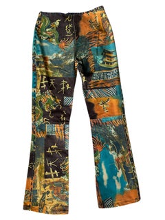 1990s VOYAGE PASSION Blue & Orange Printed Suede Pants