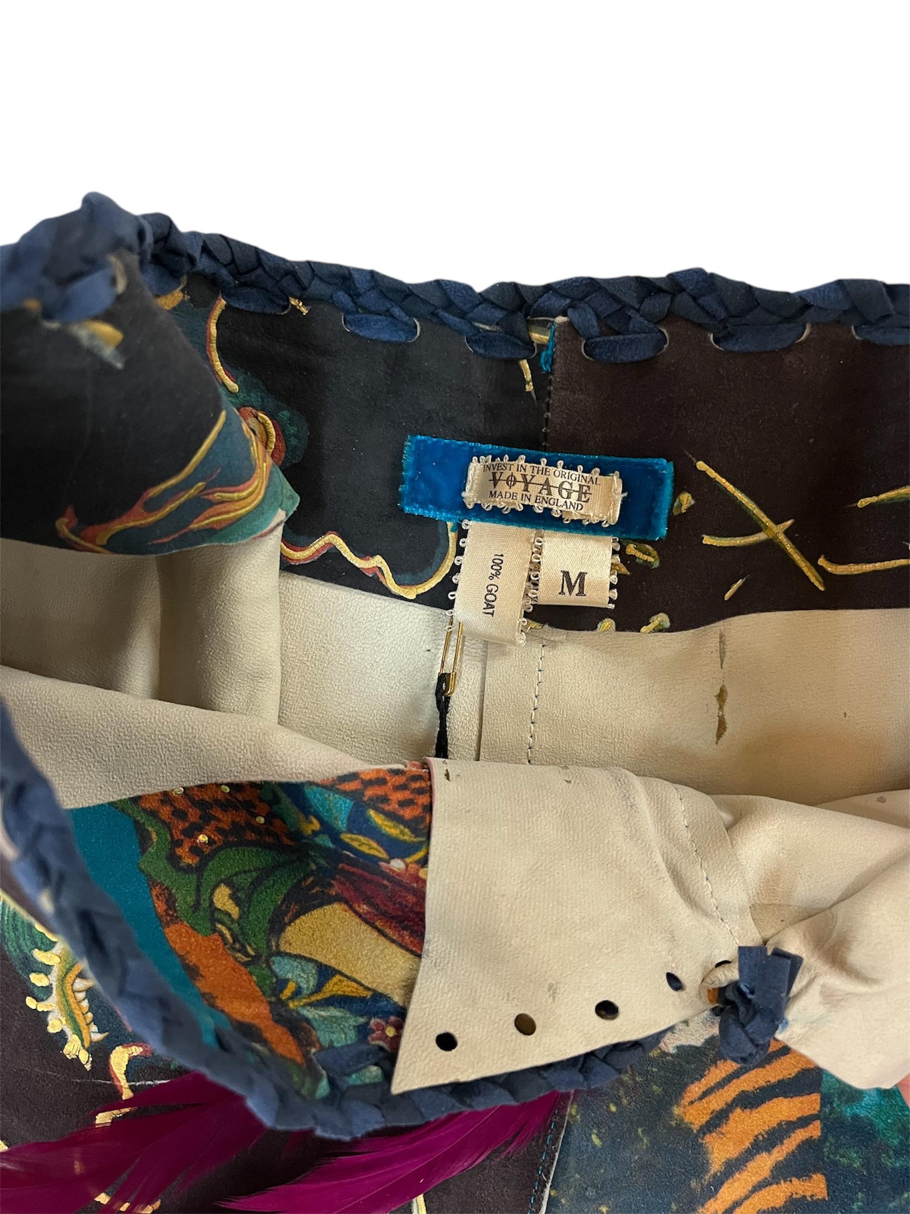 Women's 1990s VOYAGE PASSION Blue & Orange Printed Suede Pants For Sale