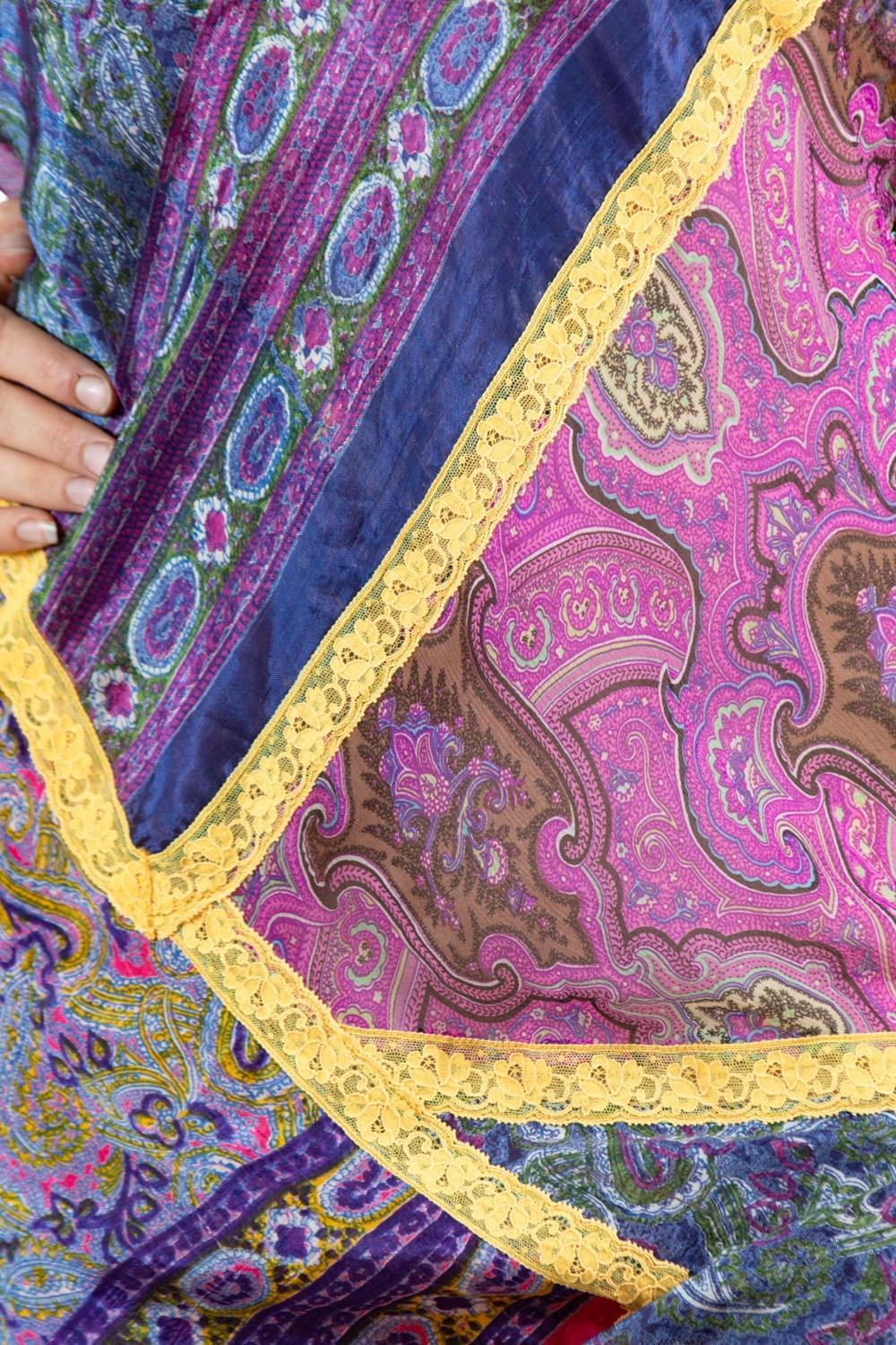 1990S Voyage Purple Multicolored Silk Lace A Symmetrical  Dress For Sale 6