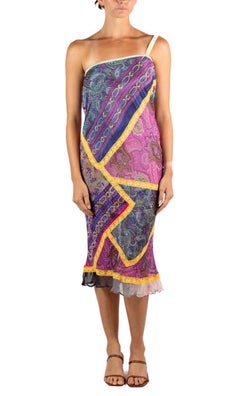 1990S Voyage Purple Multicolored Silk Lace A Symmetrical  Dress