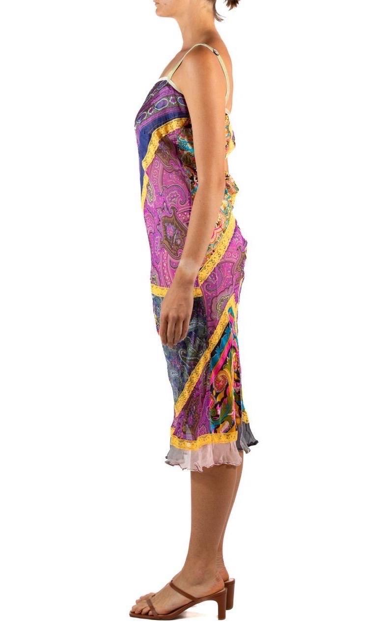 1990S Voyage Purple Multicolored Silk Lace A Symmetrical  Dress In Excellent Condition For Sale In New York, NY