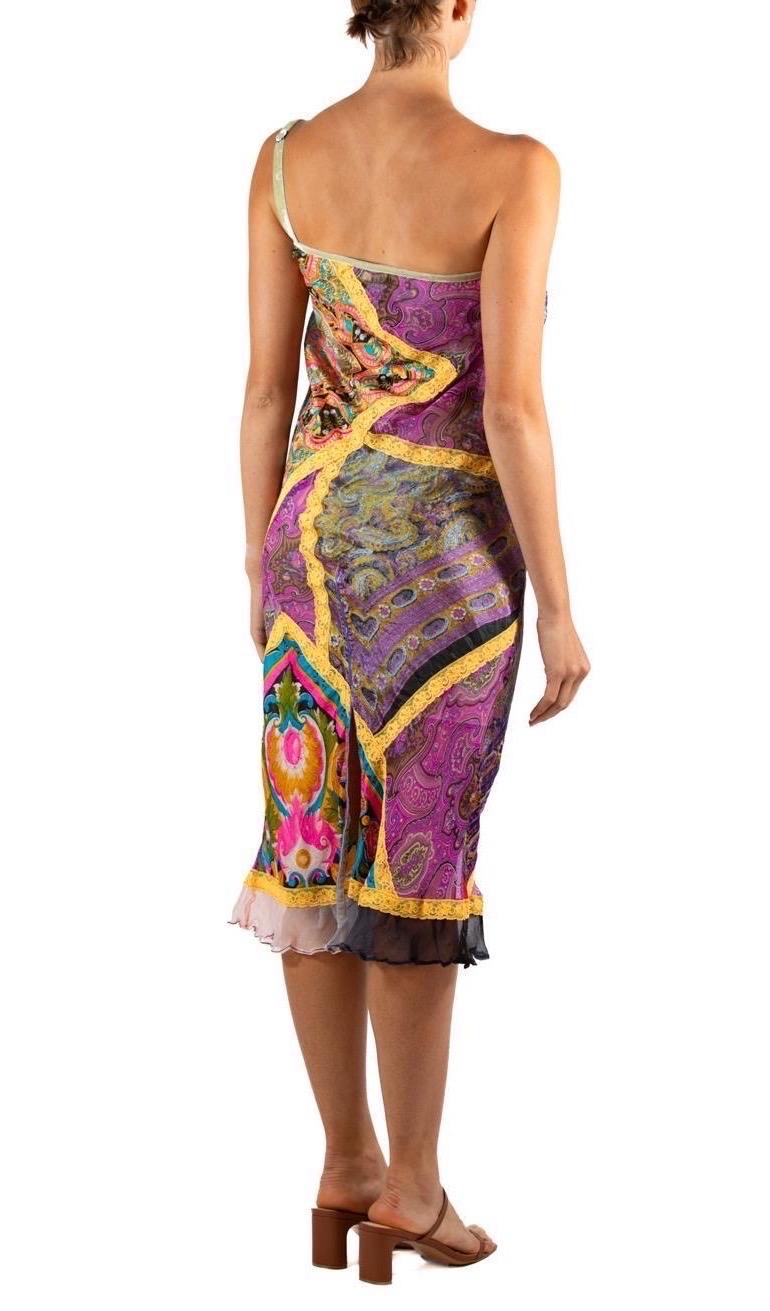1990S Voyage Purple Multicolored Silk Lace A Symmetrical  Dress For Sale 2