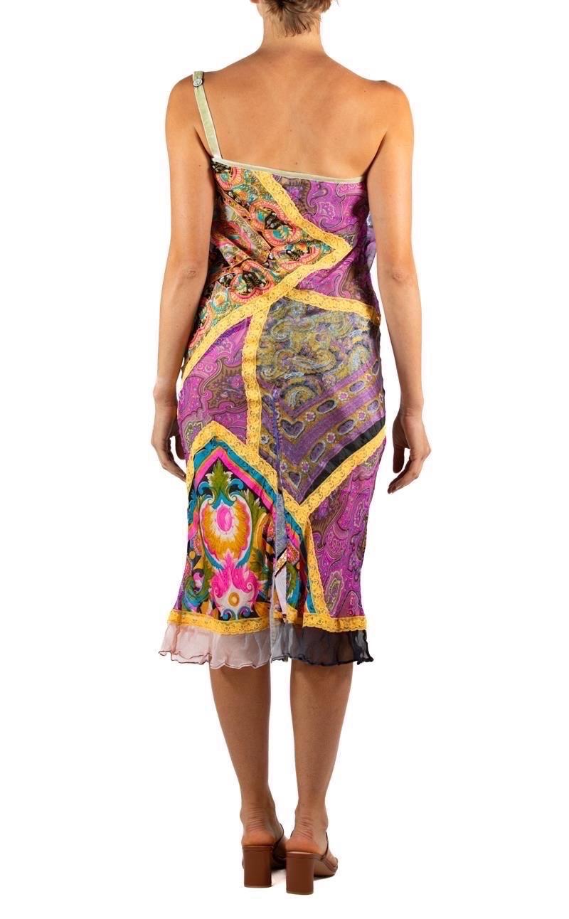 1990S Voyage Purple Multicolored Silk Lace A Symmetrical  Dress For Sale 3
