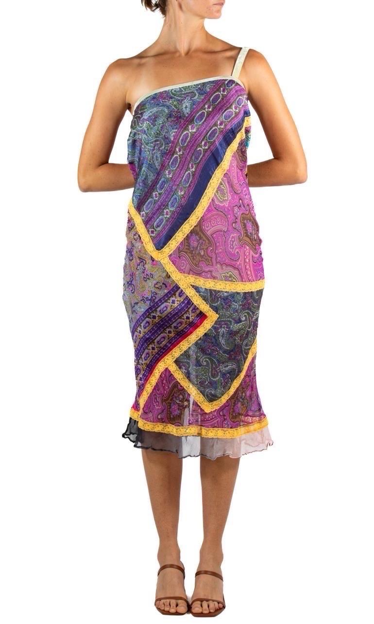 1990S Voyage Purple Multicolored Silk Lace A Symmetrical  Dress For Sale 4