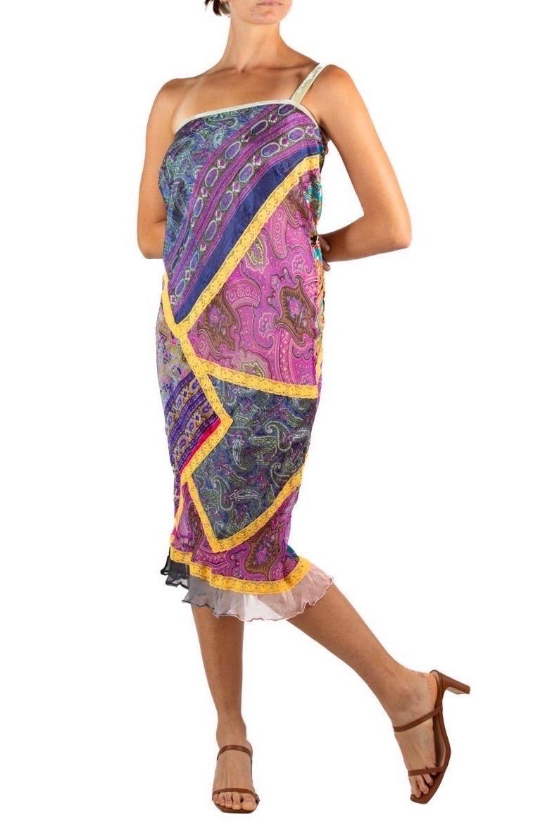 1990S Voyage Purple Multicolored Silk Lace A Symmetrical  Dress For Sale 5