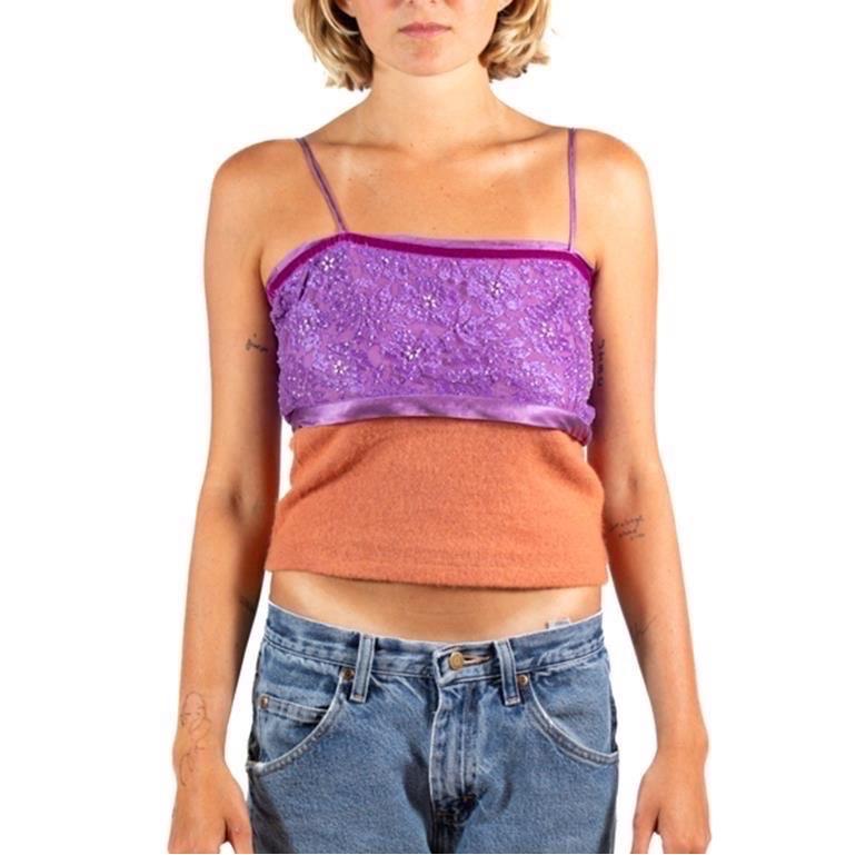 Brown 1990S Voyage Purple & Orange Lace Top
