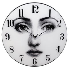Vintage 1990s Wall Clock in  Glass by Fornasetti. Made in Italy