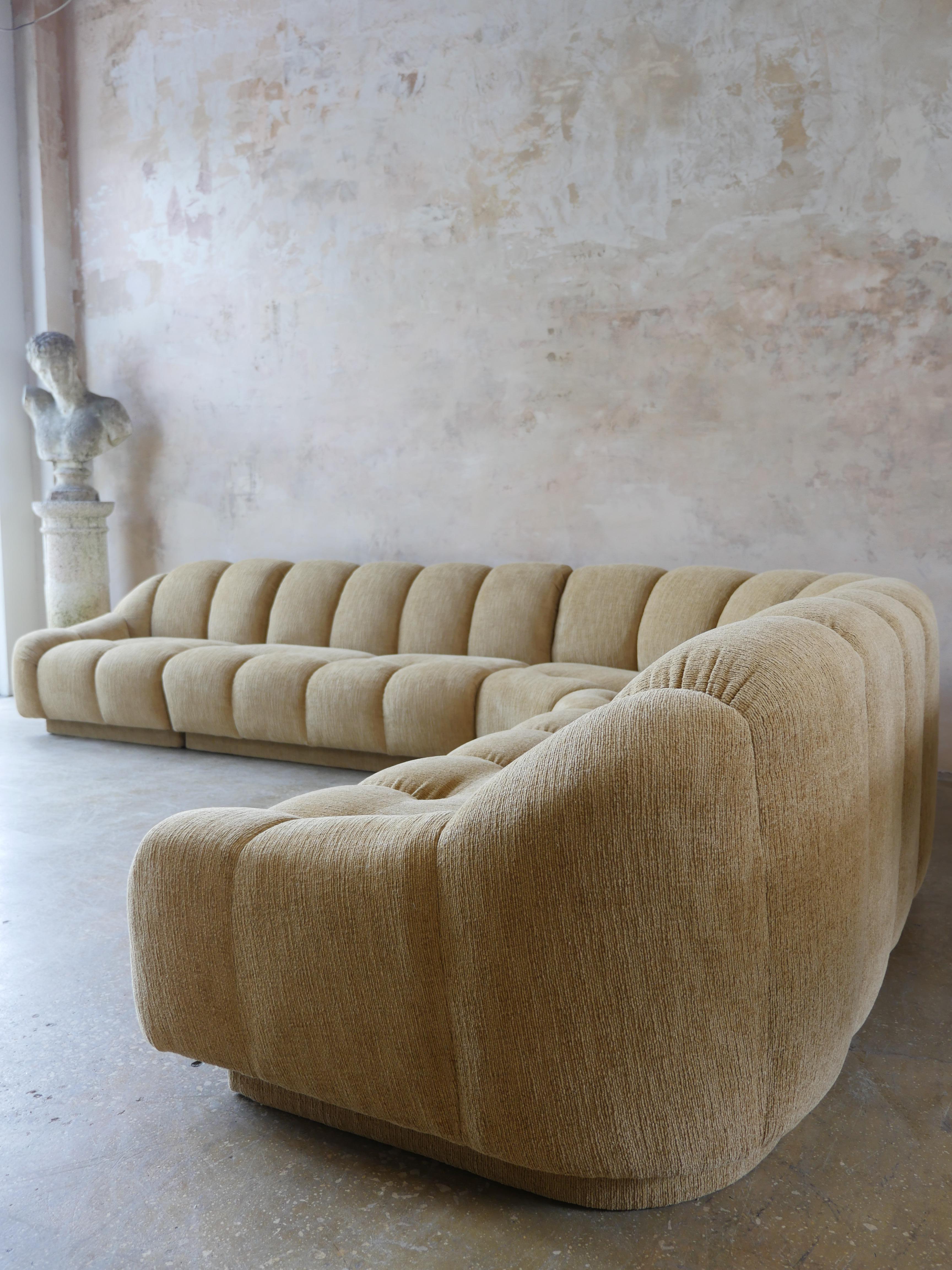 Chenille 1990s Weiman Art Deco Designer Sectional Sofa