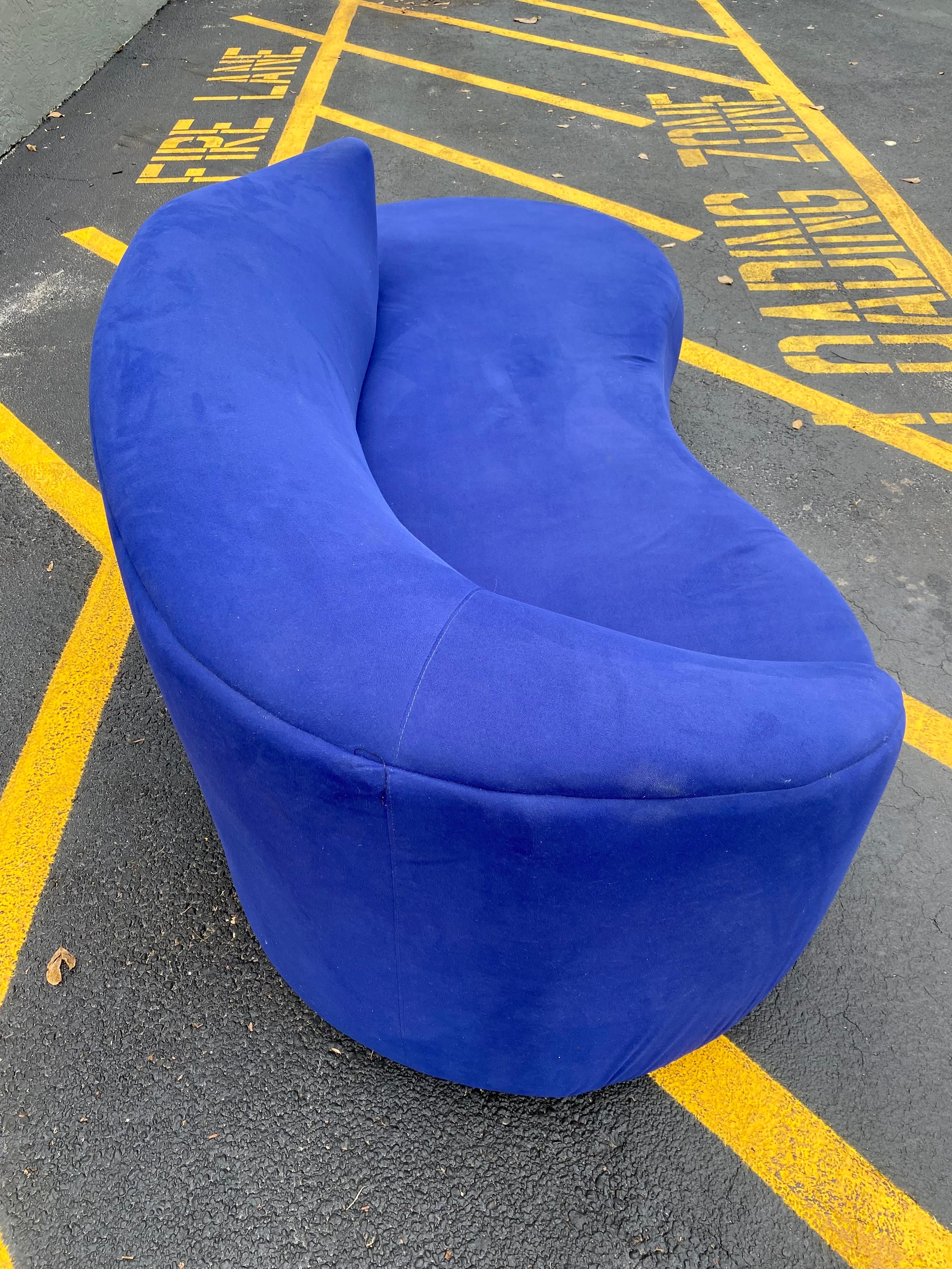 American 1990s Weiman Royal Blue Cloud Serpentine Sofa For Sale