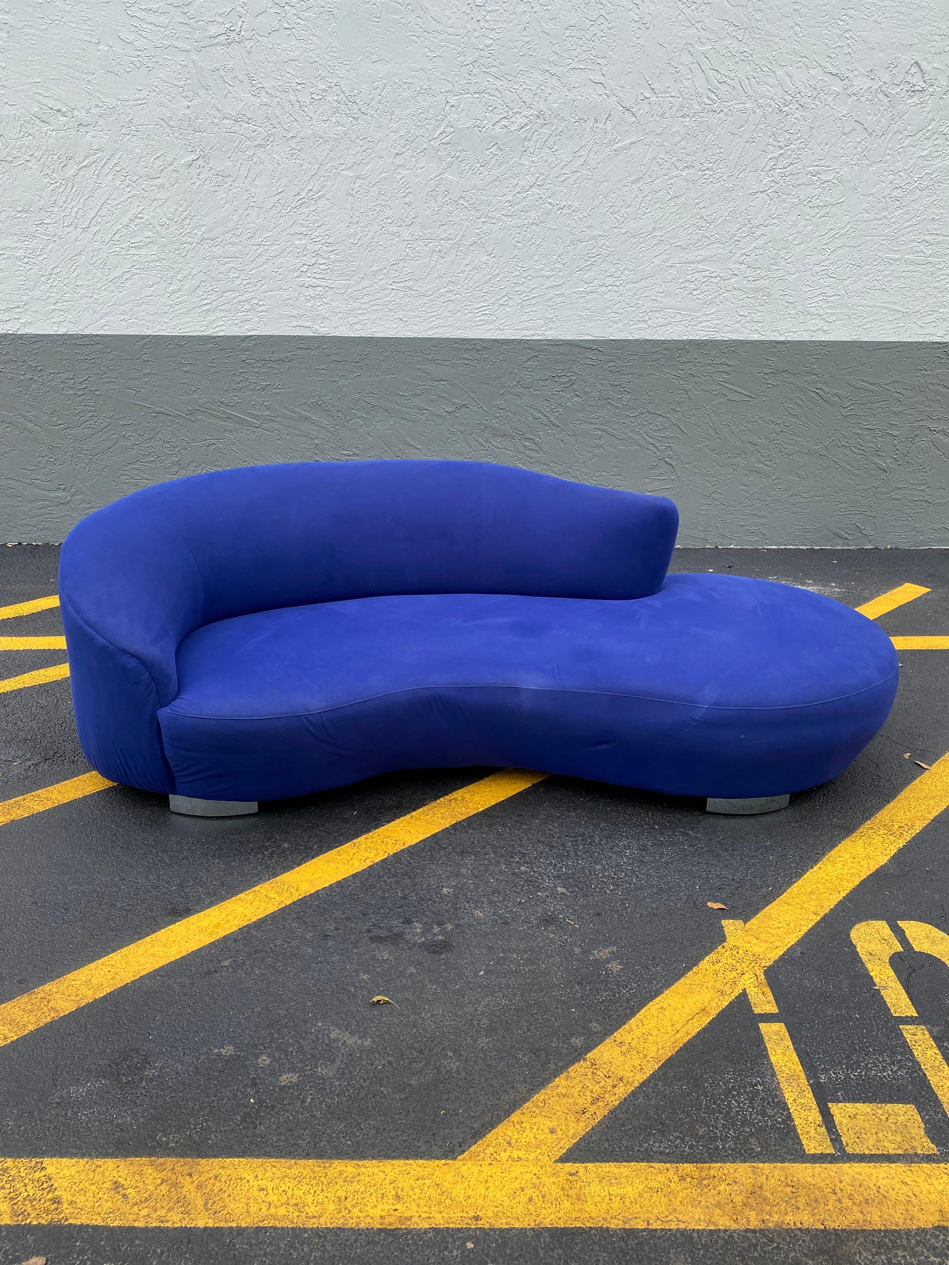 Upholstery 1990s Weiman Royal Blue Cloud Serpentine Sofa For Sale