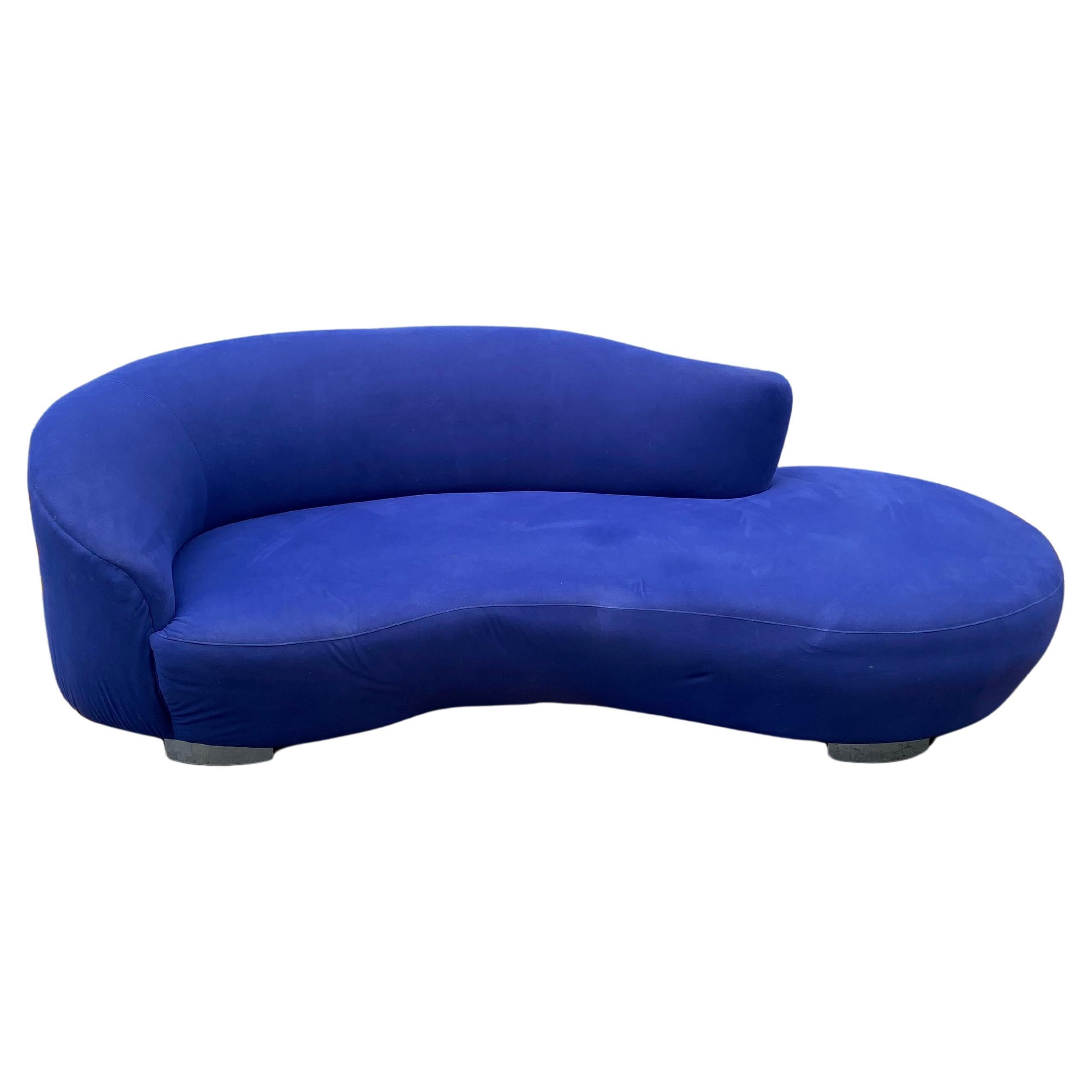 1990s Weiman Royal Blue Cloud Serpentine Sofa For Sale