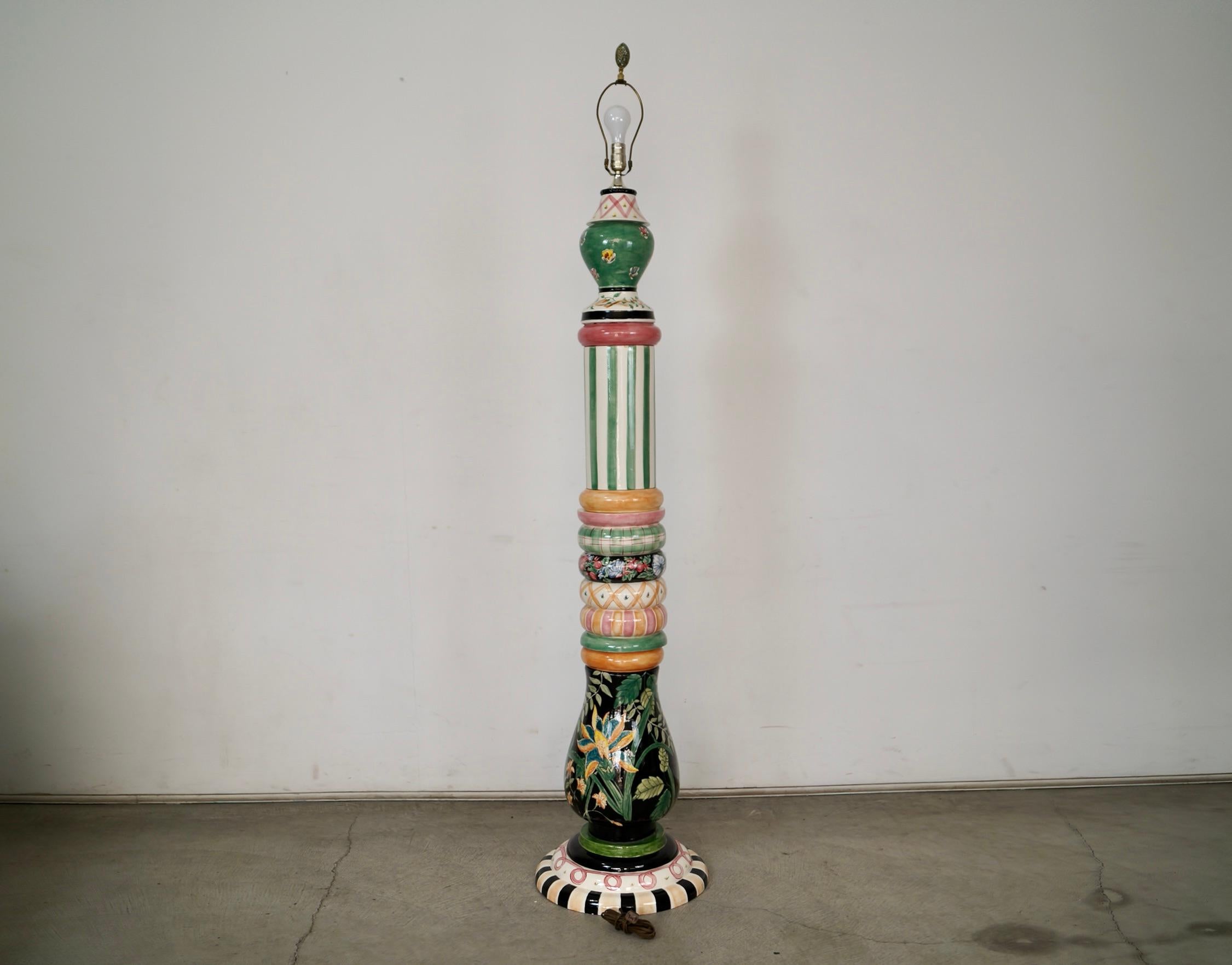 1990's Whimsical Folk Art MacKenzie-Childs Ceramic Floor Lamp For Sale 5
