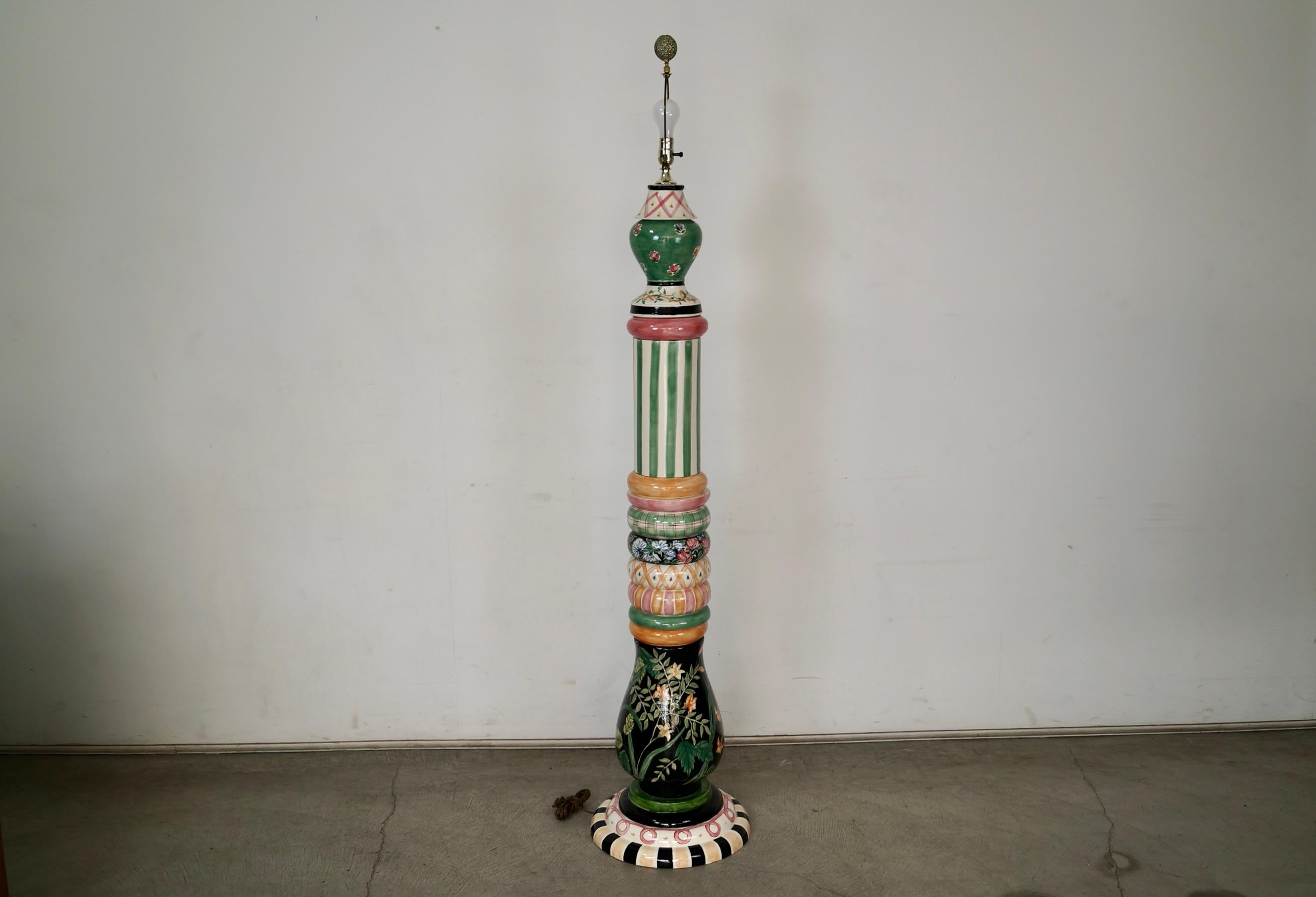 1990's Whimsical Folk Art MacKenzie-Childs Ceramic Floor Lamp For Sale 6
