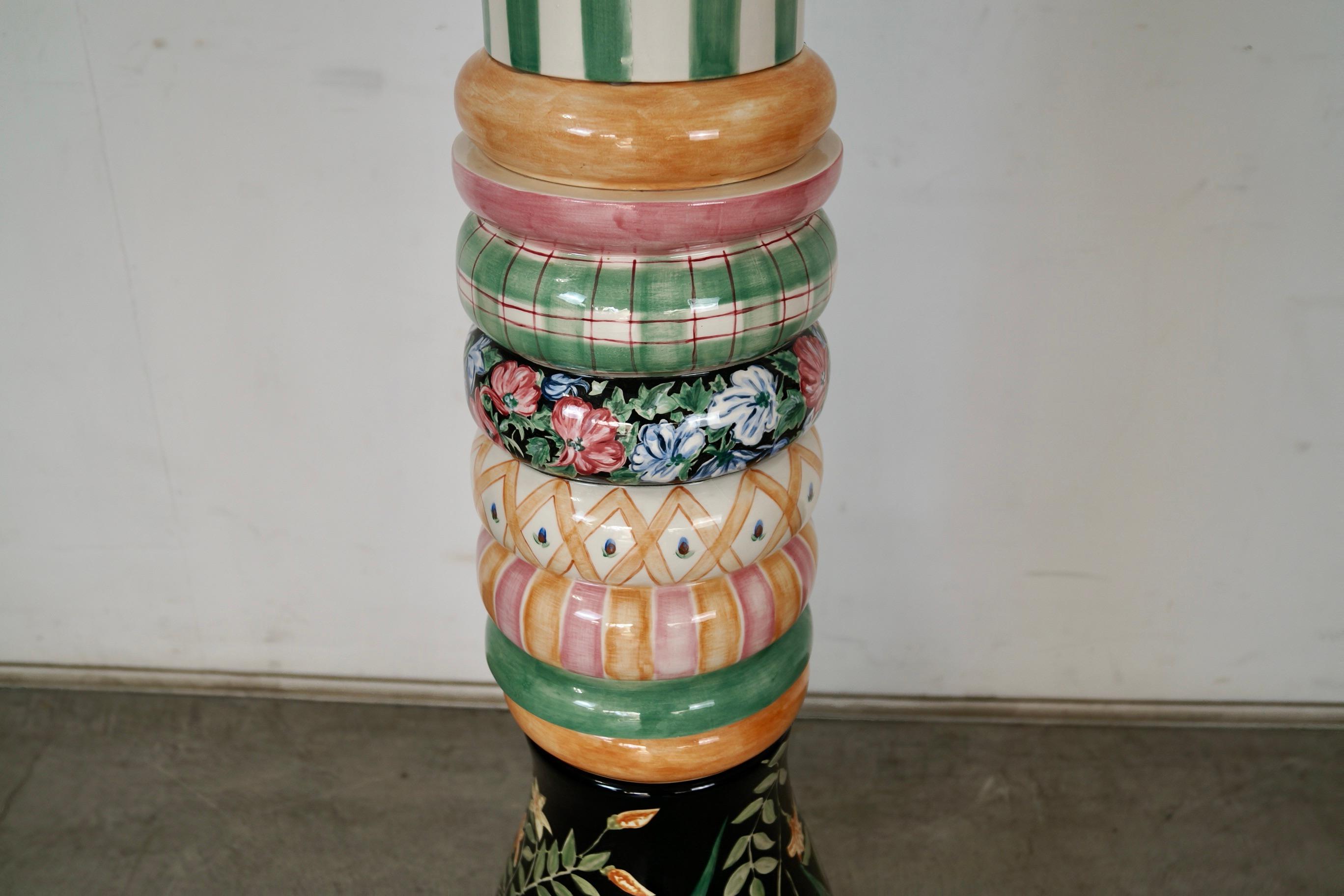 1990's Whimsical Folk Art MacKenzie-Childs Ceramic Floor Lamp For Sale 11