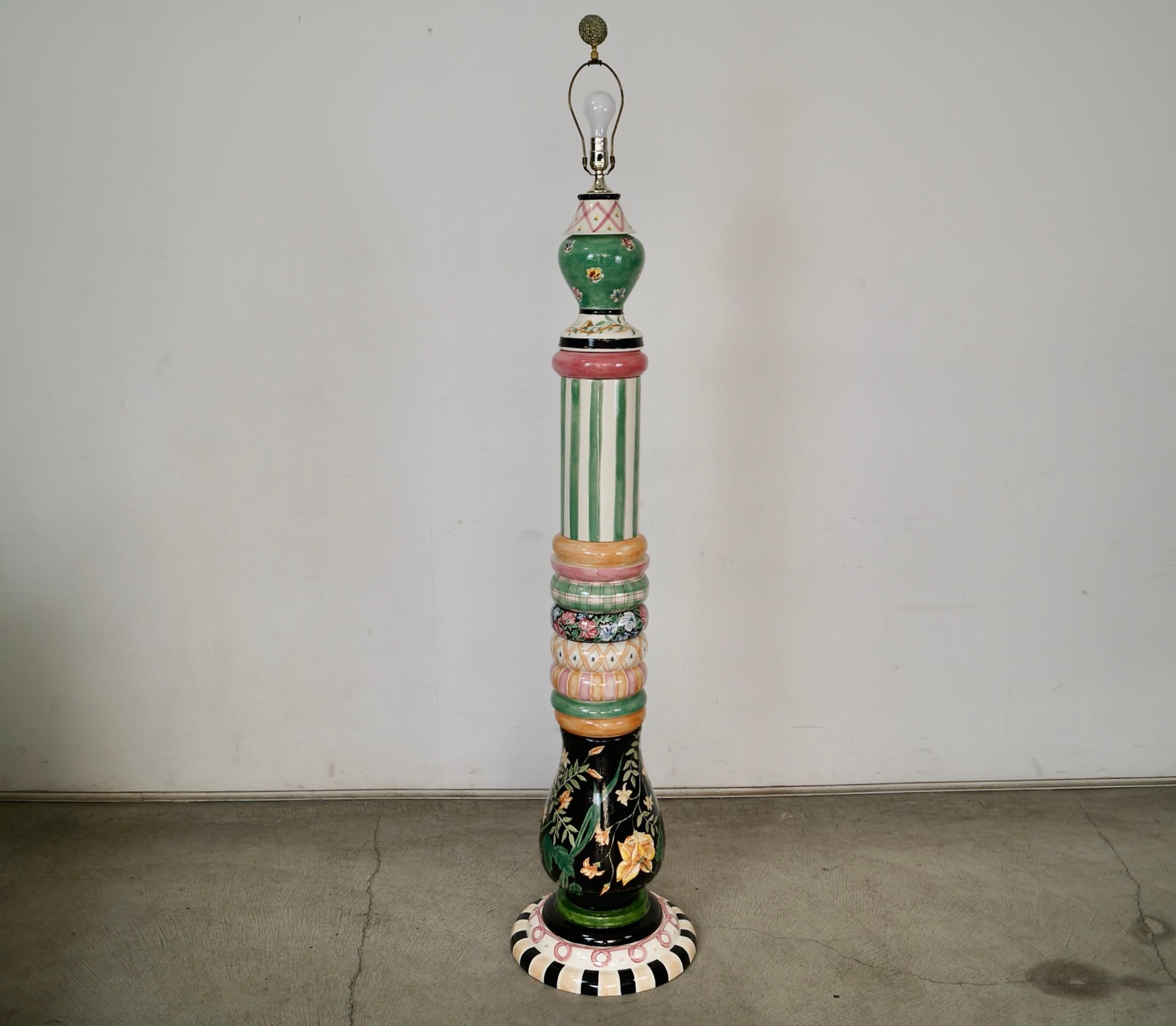 American 1990's Whimsical Folk Art MacKenzie-Childs Ceramic Floor Lamp For Sale