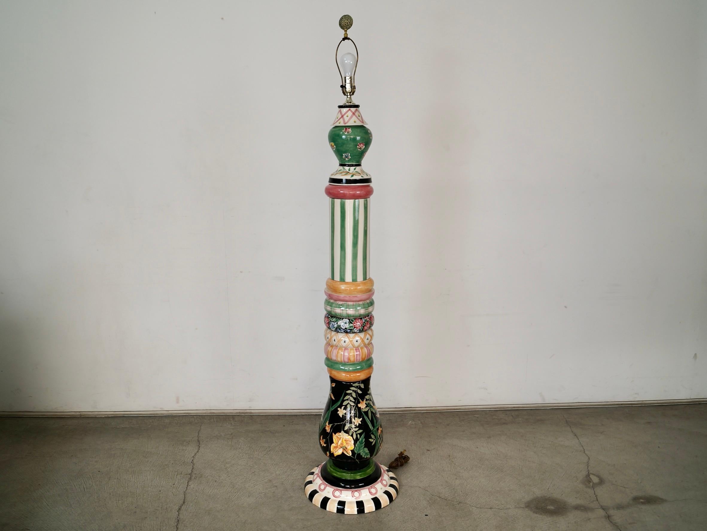 Late 20th Century 1990's Whimsical Folk Art MacKenzie-Childs Ceramic Floor Lamp For Sale