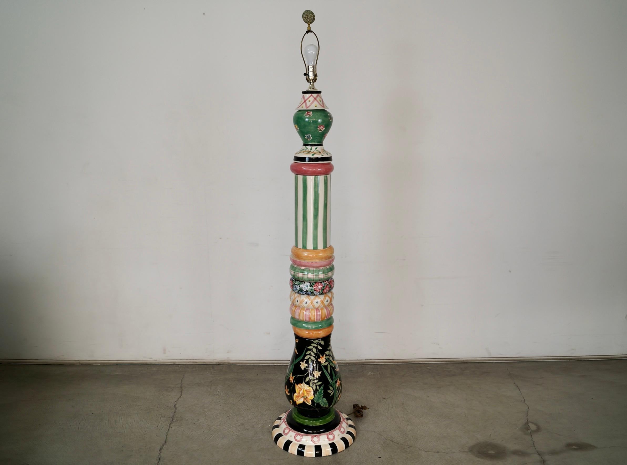 1990's Whimsical Folk Art MacKenzie-Childs Ceramic Floor Lamp For Sale 1