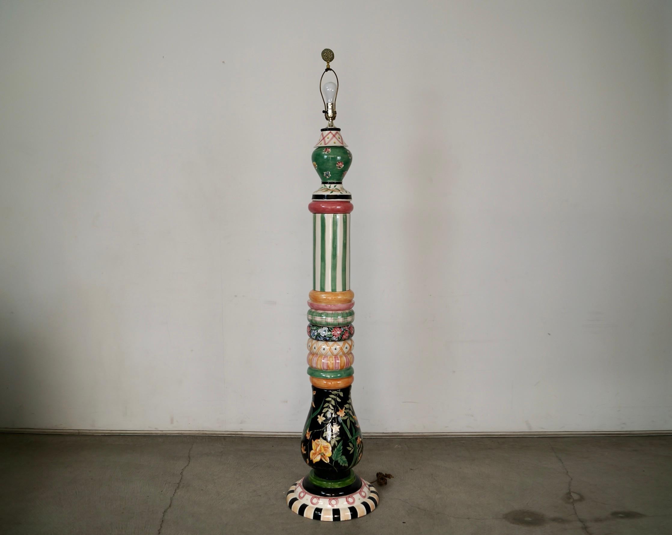 1990's Whimsical Folk Art MacKenzie-Childs Ceramic Floor Lamp For Sale 2