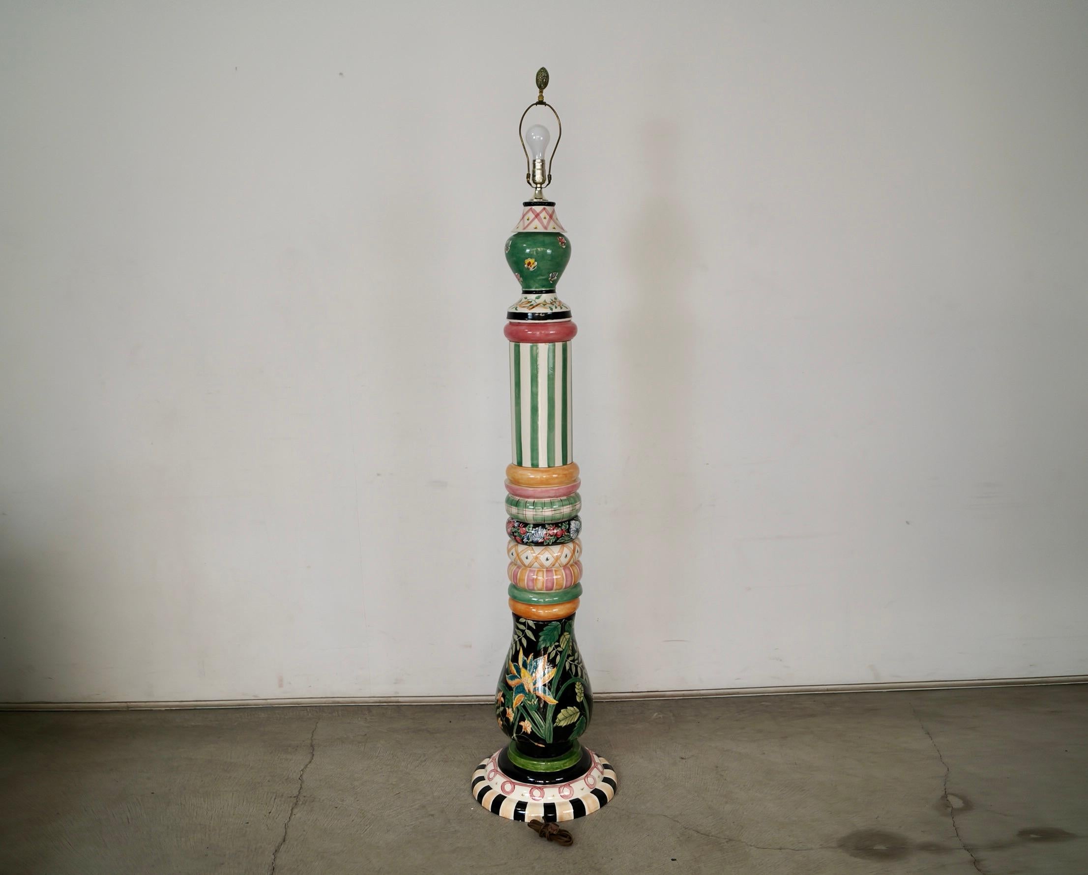 1990's Whimsical Folk Art MacKenzie-Childs Ceramic Floor Lamp For Sale 3