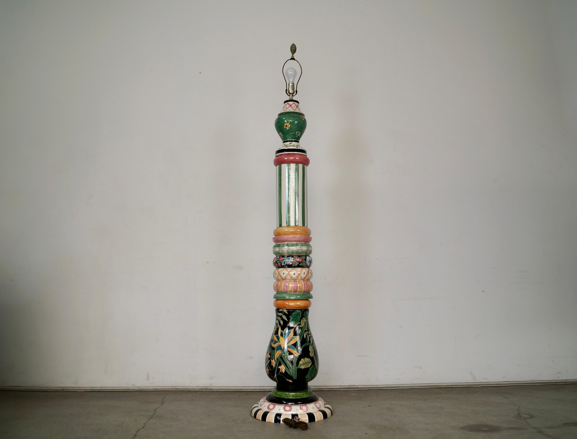 1990's Whimsical Folk Art MacKenzie-Childs Ceramic Floor Lamp For Sale 4