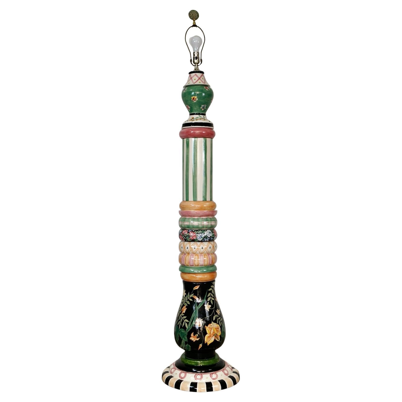 1990's Whimsical Folk Art MacKenzie-Childs Ceramic Floor Lamp For Sale