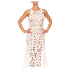 1990S White Cotton Crochet Lace Dress