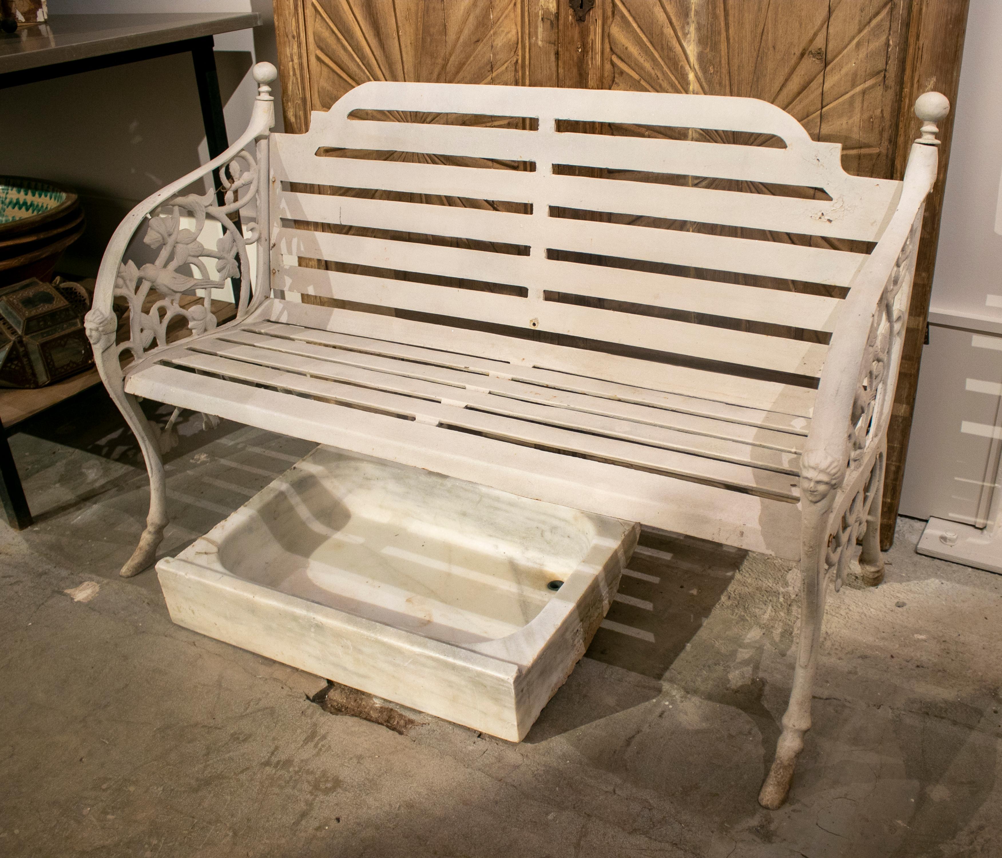 1990s white iron garden bench.