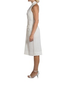1990S White Linen High Neck Halter Top Dress