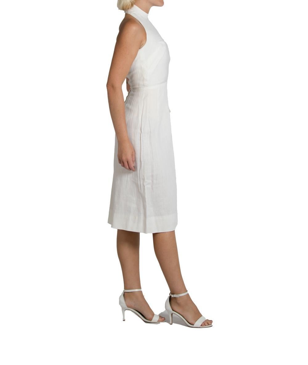 1990S White Linen High Neck Halter Top Dress In Excellent Condition For Sale In New York, NY