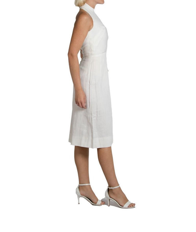 1990s White Linen High Neck Halter Top Dress 1990s White Linen High Neck Halter Top Dress