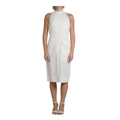 1990S White Linen High Neck Halter Top Dress