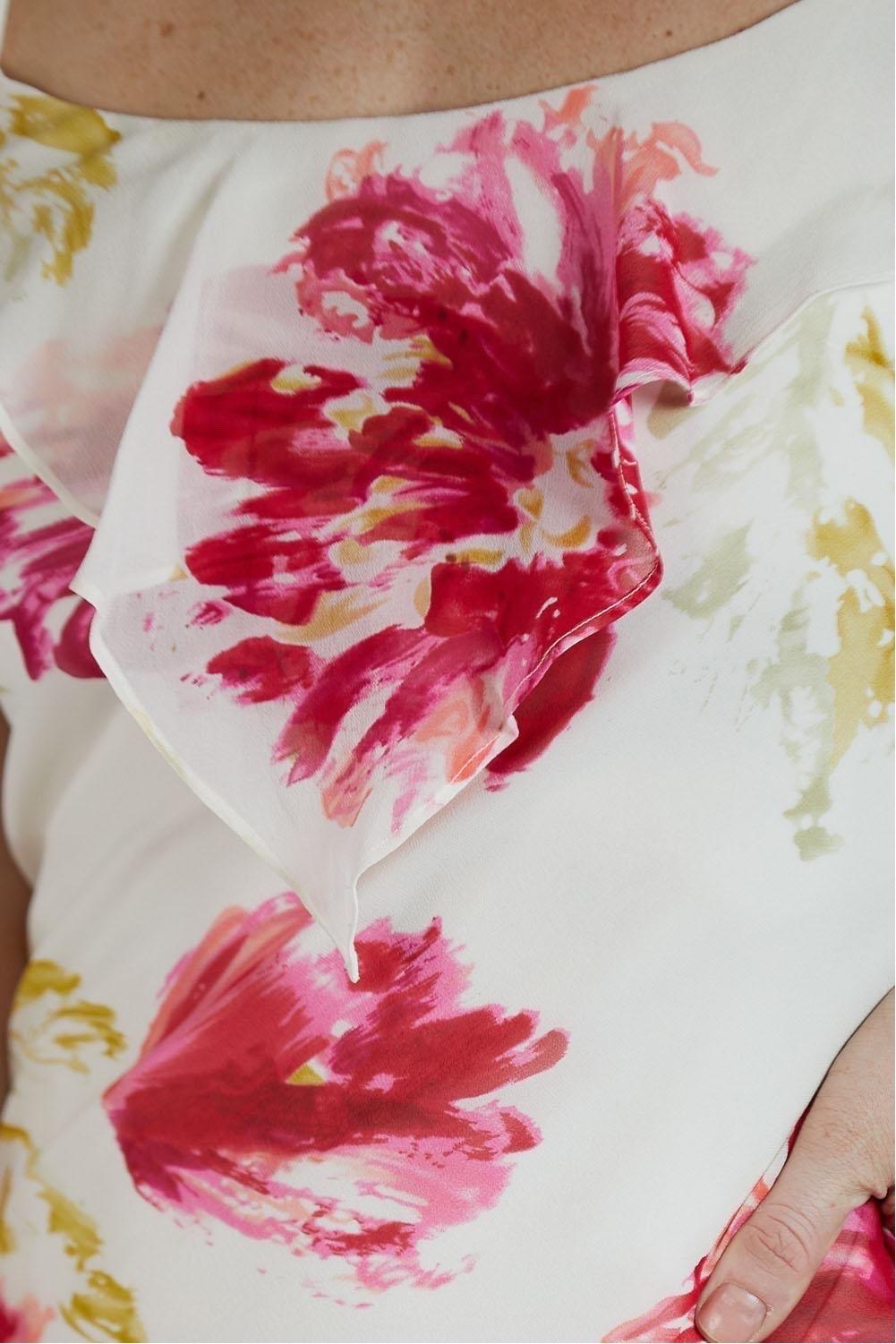 1990S White & Pink Bias Cut Silk Chiffon Floral Print Dress For Sale 5